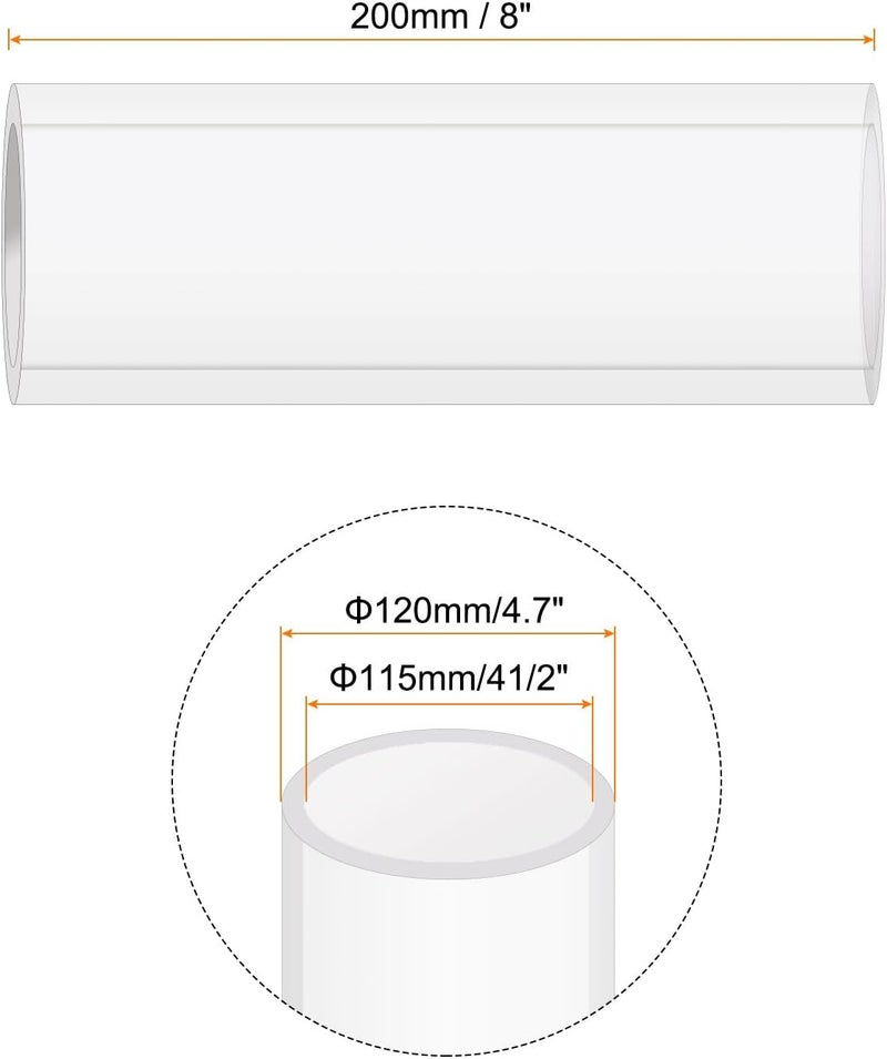 Rebower 8" Clear Plastic Rigid Pipe 115mm ID x 120mm OD (4 1/2" ID x 4.7" OD) Acrylic Round Polycarbonate Tubing, [for Plumbing, Hydraulics, Aquarium] - Image 2